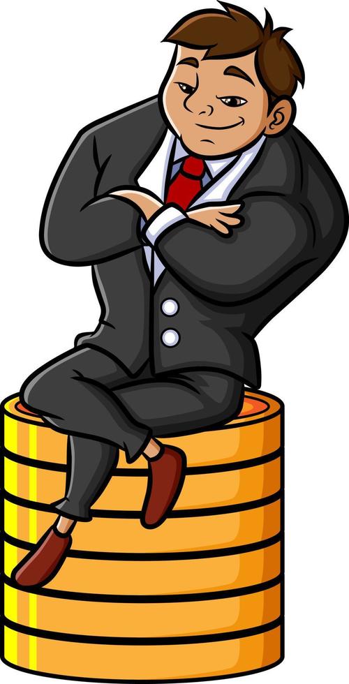 The rich man is sitting on the golden coins vector