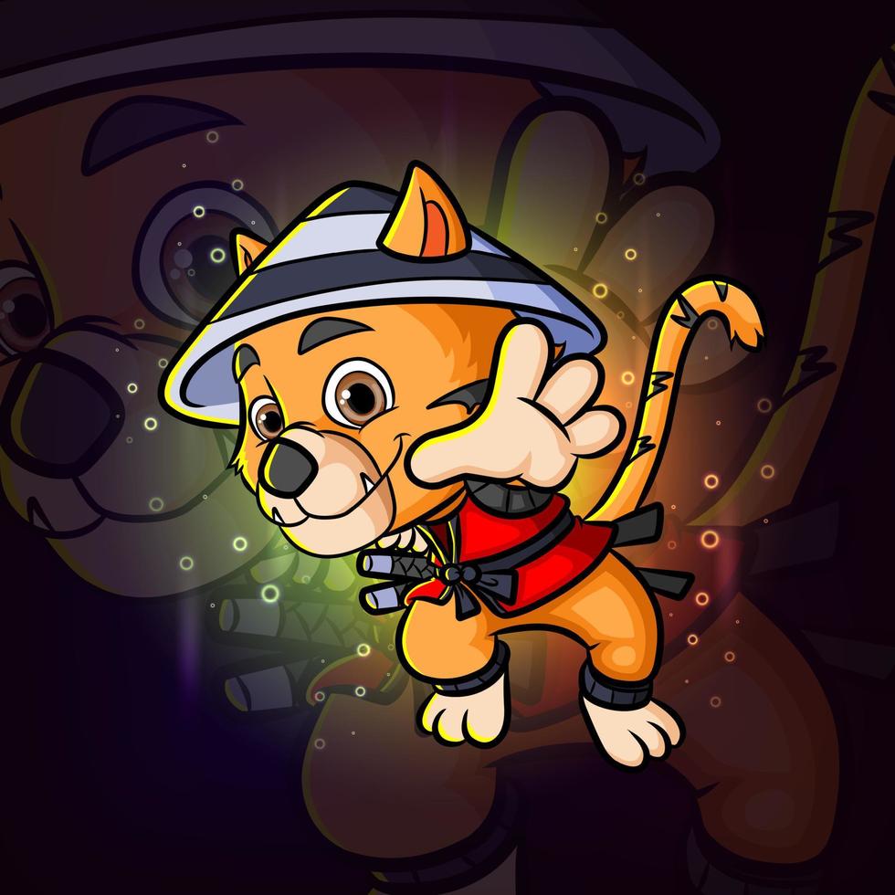 el tigre ninja está atrapando el logotipo de diseño de la mascota de esport vector