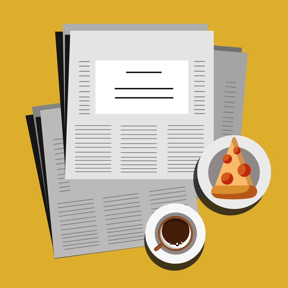 ilustración de vector de desayuno, comida, bebida y periódico