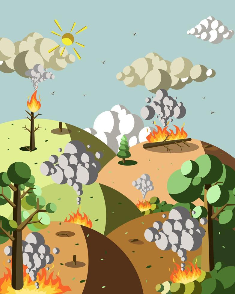 día mundial del medio ambiente, ilustración vectorial de incendios forestales, para su proyecto de diseño vector