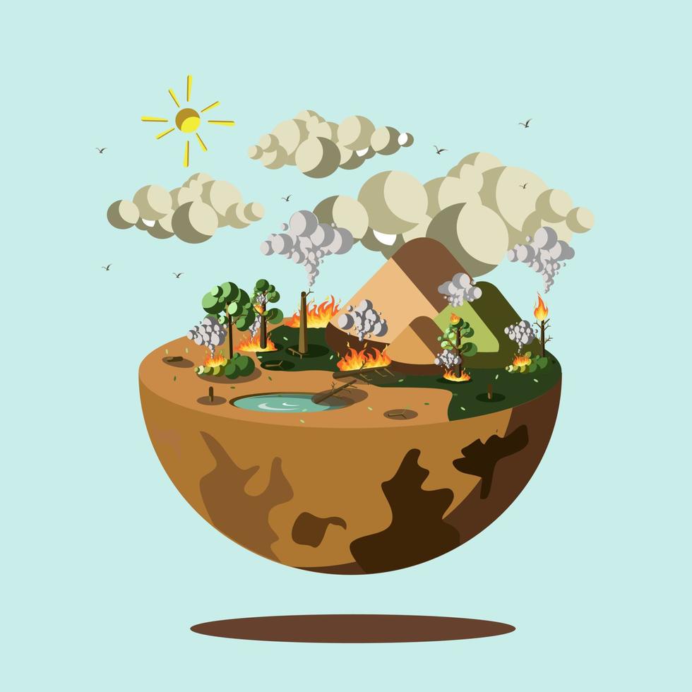 World Environment Day, vector illustration of burning forest