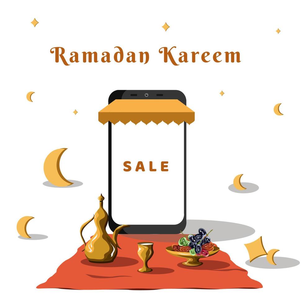 Ramadan vector illustration with fasting month food for advertisement design