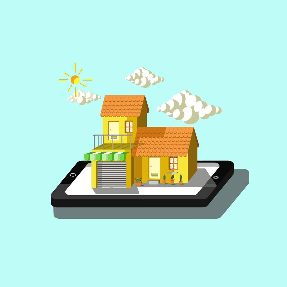 3d style house and cellphone illustration vector
