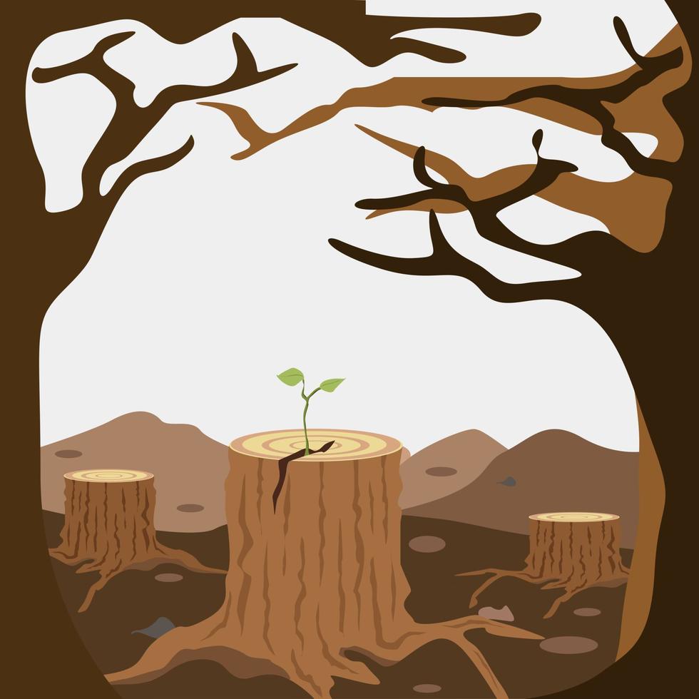 World Environment Day, vector illustration of forest and mountain ravaged background