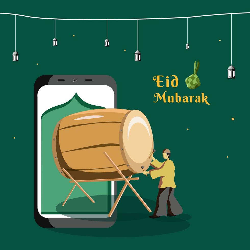 Eid Mubarak vector, illustration, and food with Islamic lights for advertising media and design projects vector