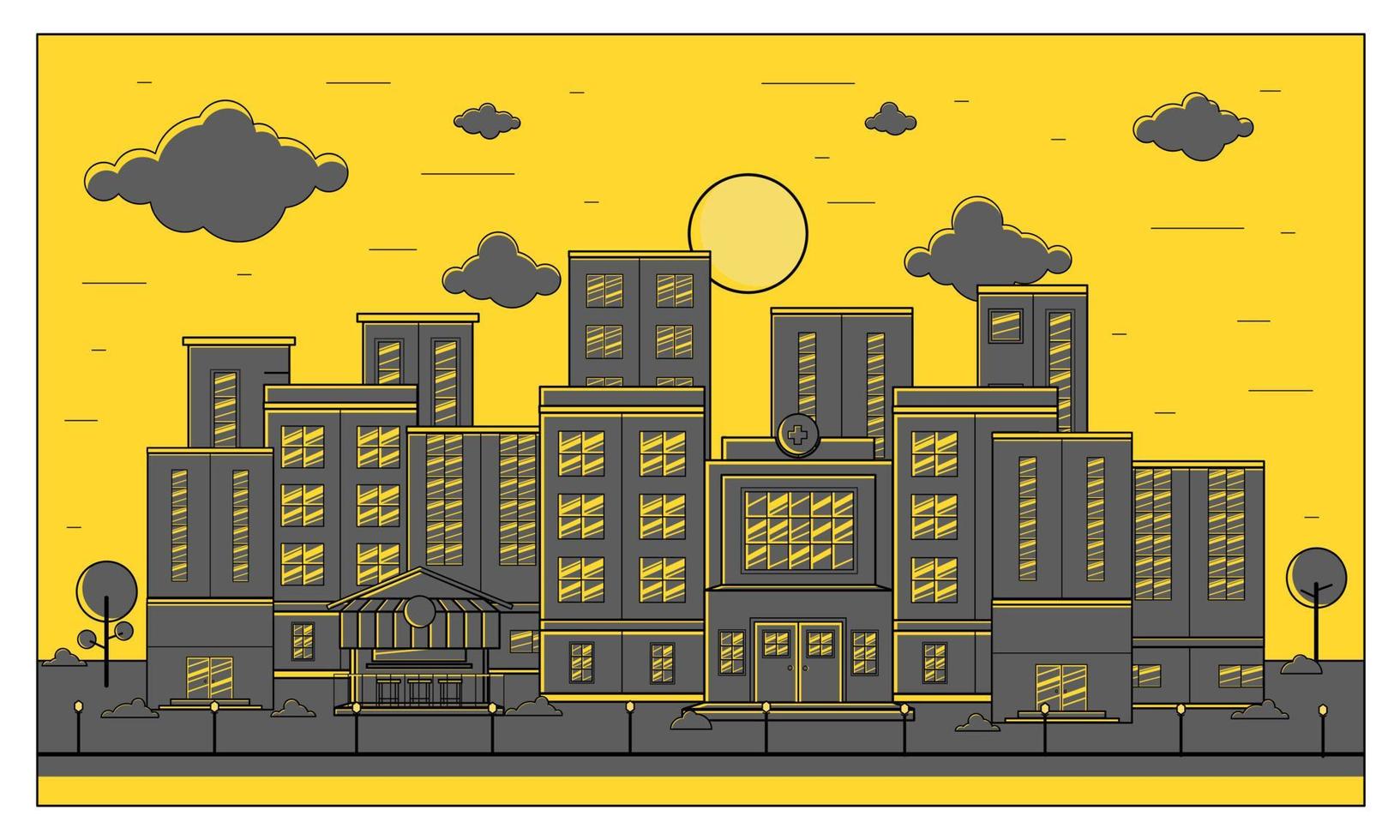 ilustración vectorial del fondo de la ciudad por la tarde vector