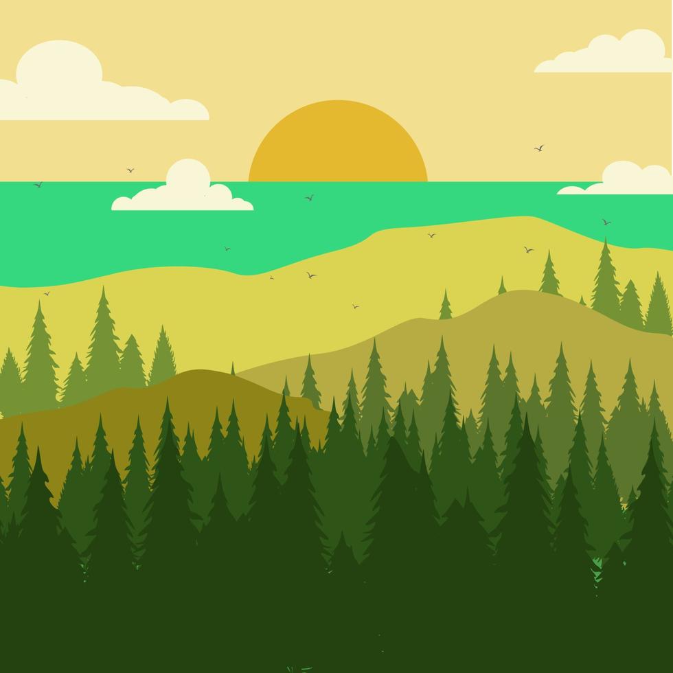 Silhouette Background Illustration of Tropical Forest and Beach vector