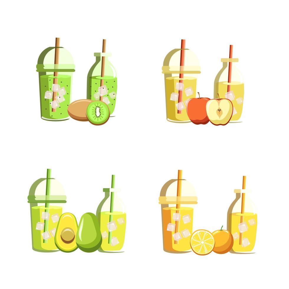 Illustration of fruit juice, orange, avocado, apple, kiwi vector