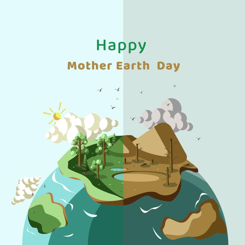 The beautiful green earth, illustration the earth is beautiful and the earth is broken vector