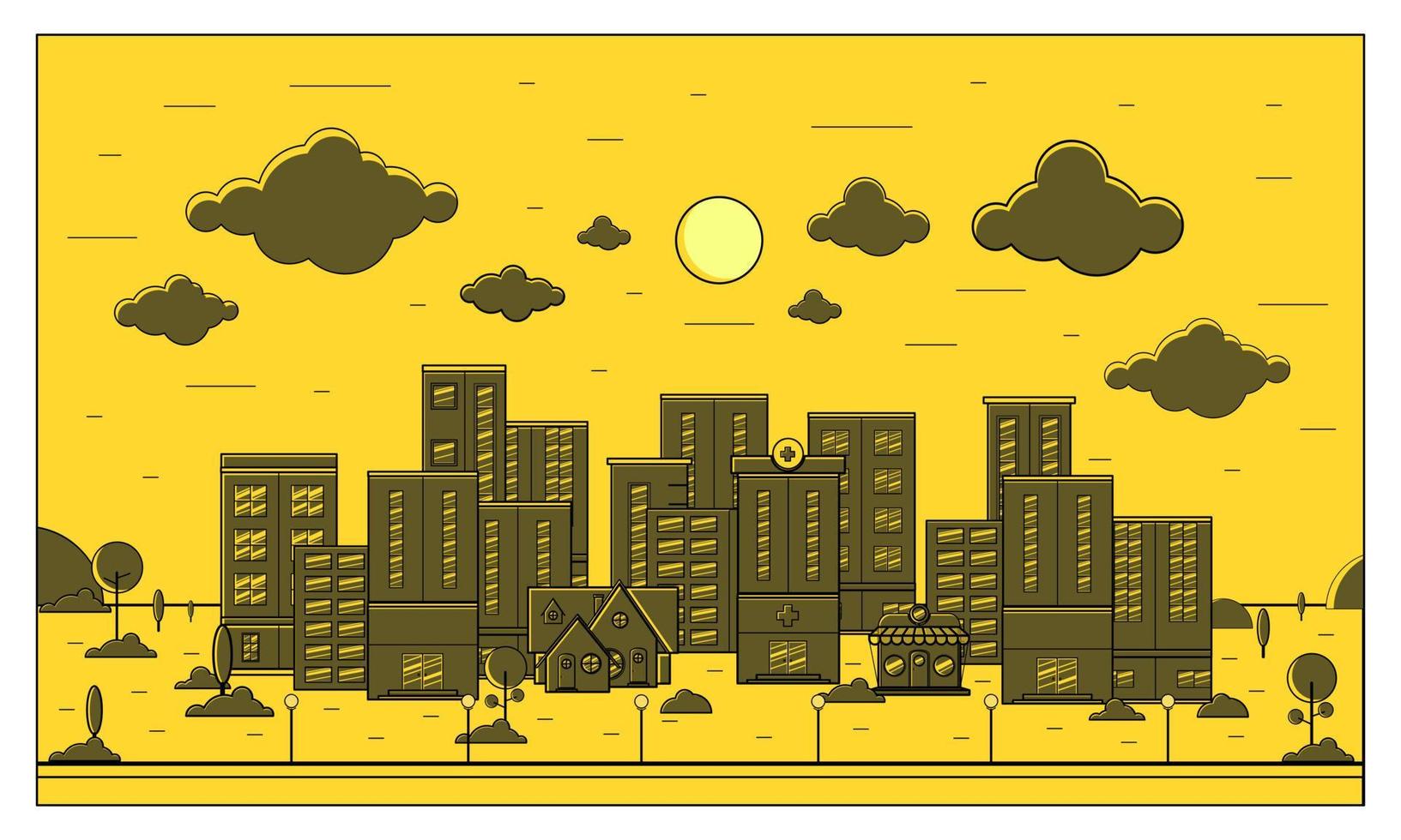 ilustración vectorial del fondo de la ciudad por la tarde vector