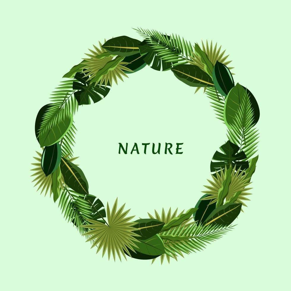 Natural theme round frame illustration of assorted leaves vector