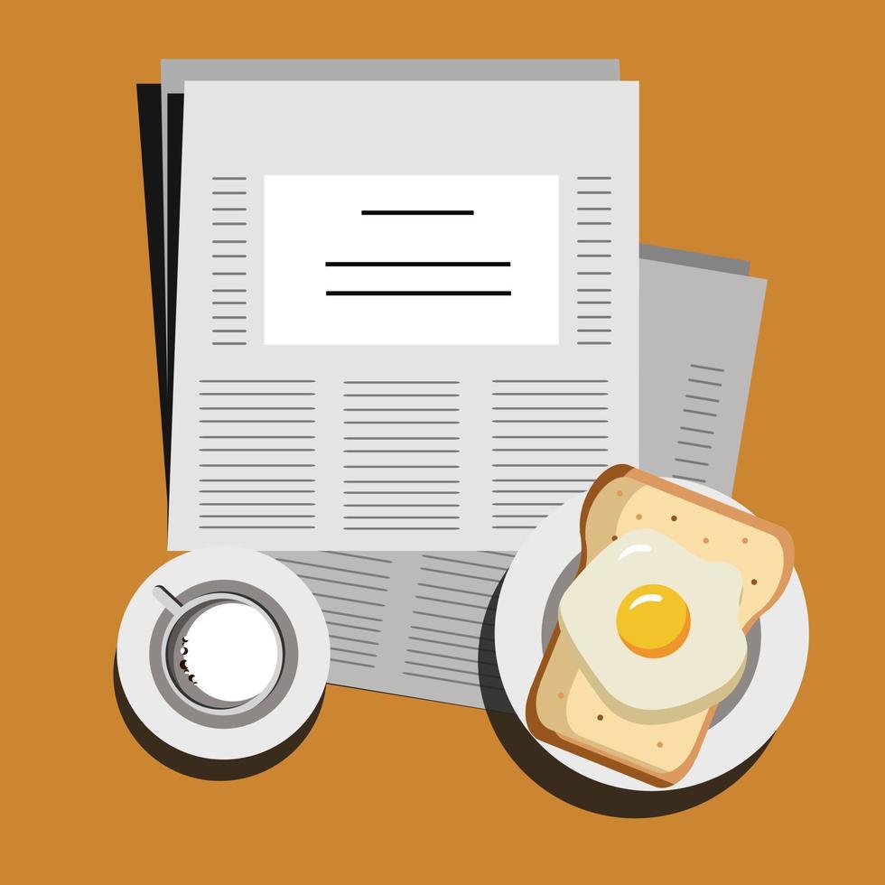 Breakfast, food, drink and newspaper vector illustration