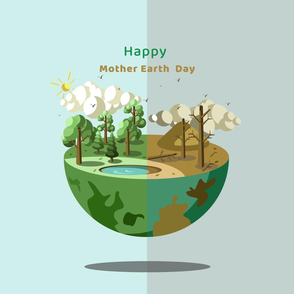 Vector happy earth day, illustration the earth and the earth is broken