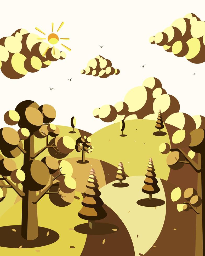 vector de ilustración de la tarde del paisaje del bosque natural, diseño para el tema naturaleza