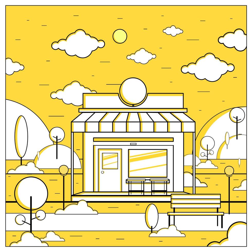 Vector illustration of flat design store and its environment