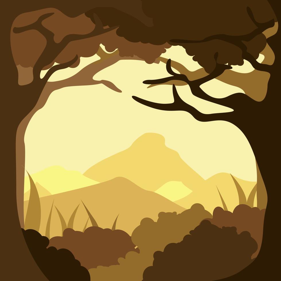 Ilustración de vector de fondo de silueta de bosque y montaña