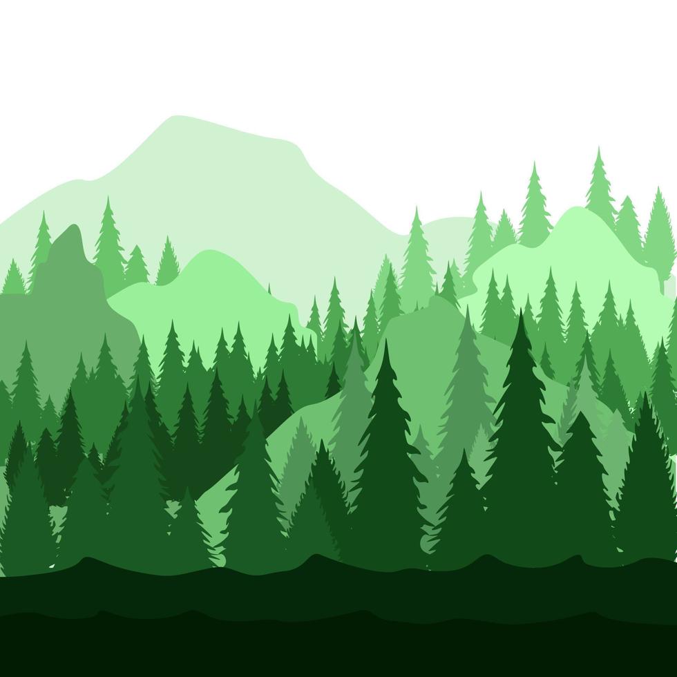 silueta, plano de fondo, ilustración, de, verde, bosque tropical, y, montañas vector