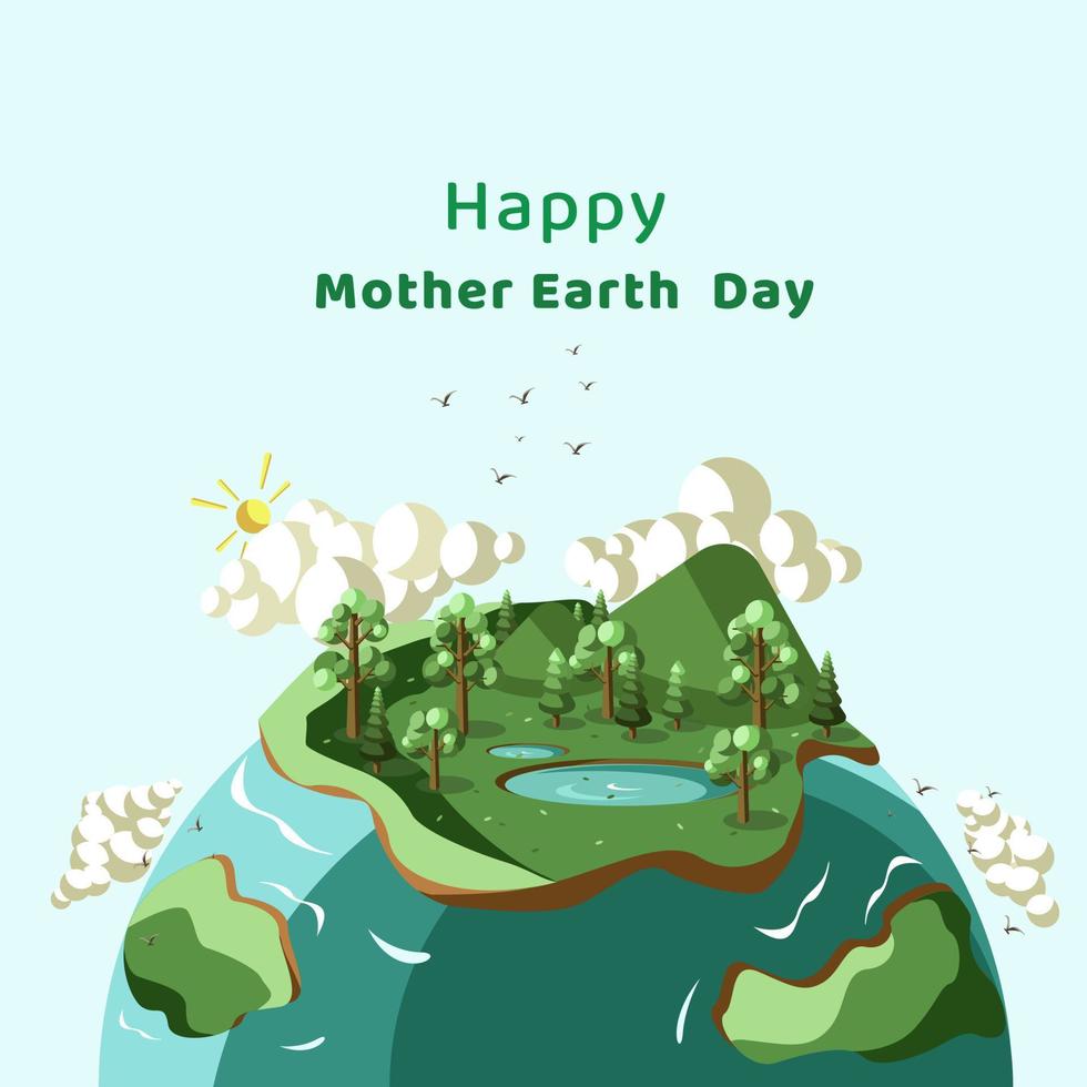 Happy earth mother's day beautiful green earth landscape illustration vector