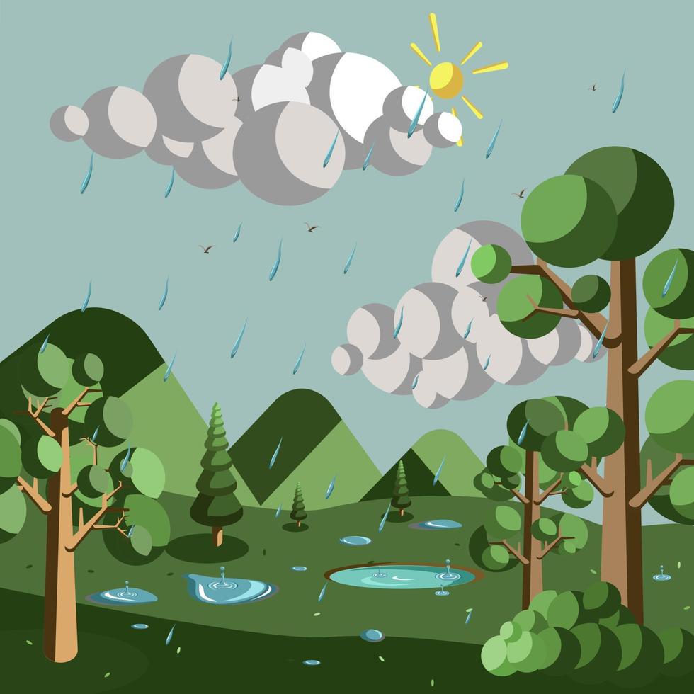Vector illustration of the rainy season, natural landscape illustration