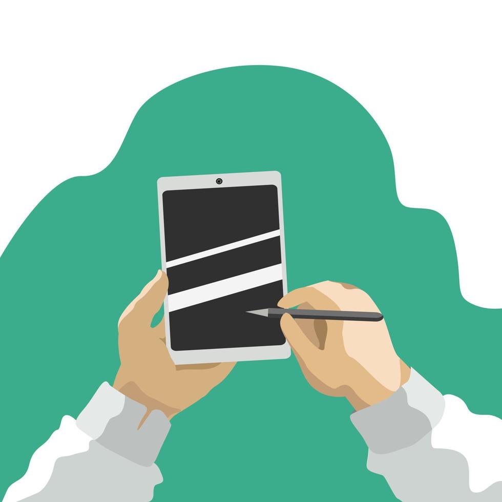 Vector Illustration uses a tablet for theme technology projects