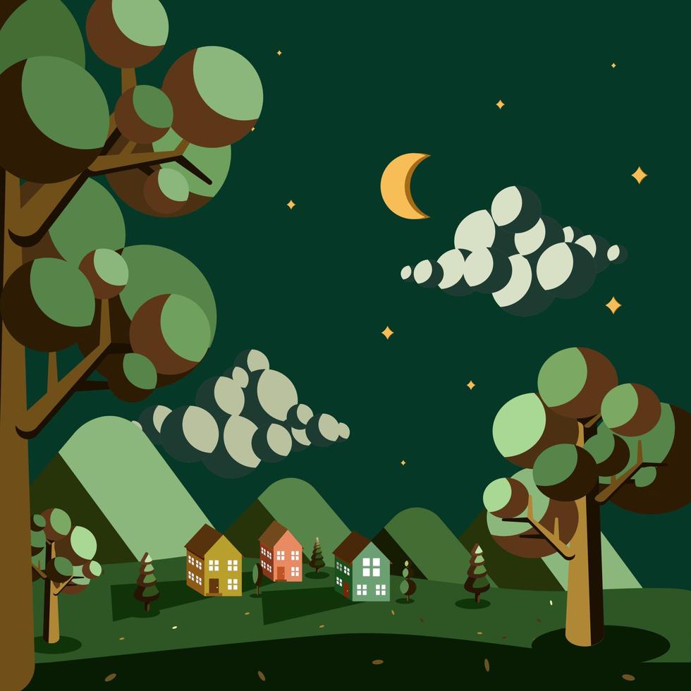 vector de ilustración de noche de paisaje natural