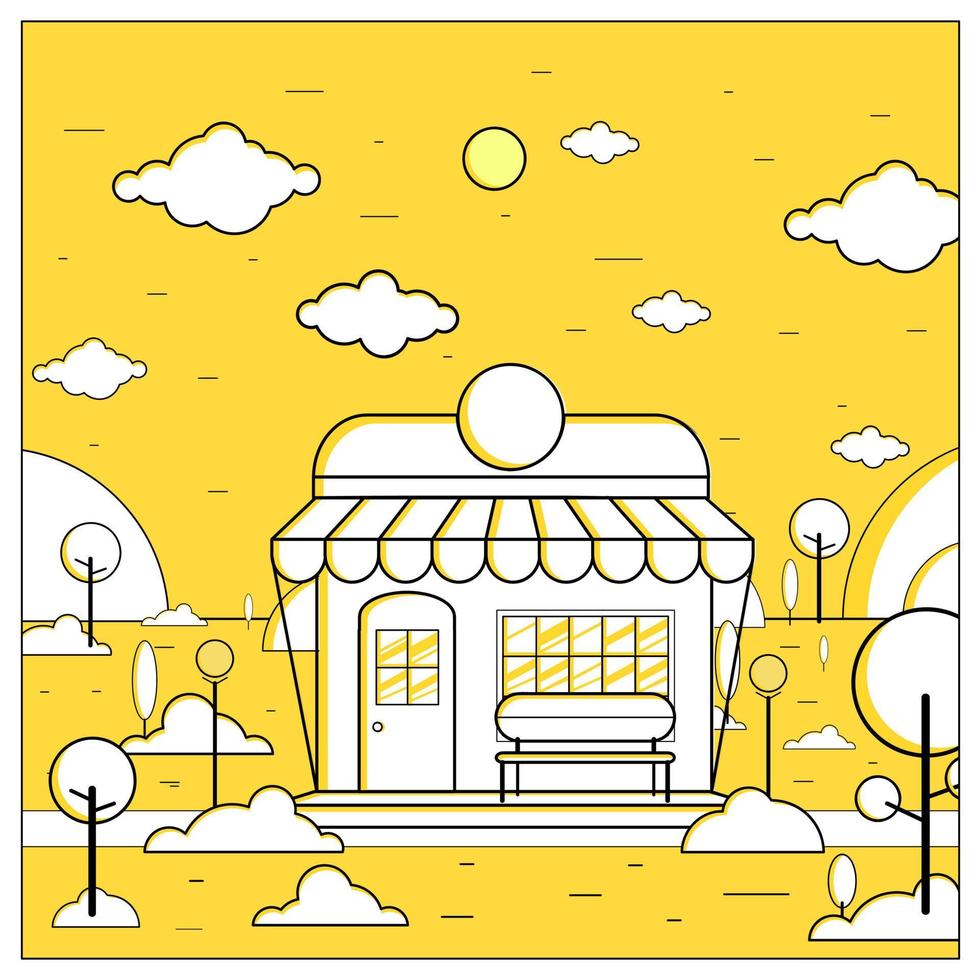 Vector illustration of flat design store and its environment