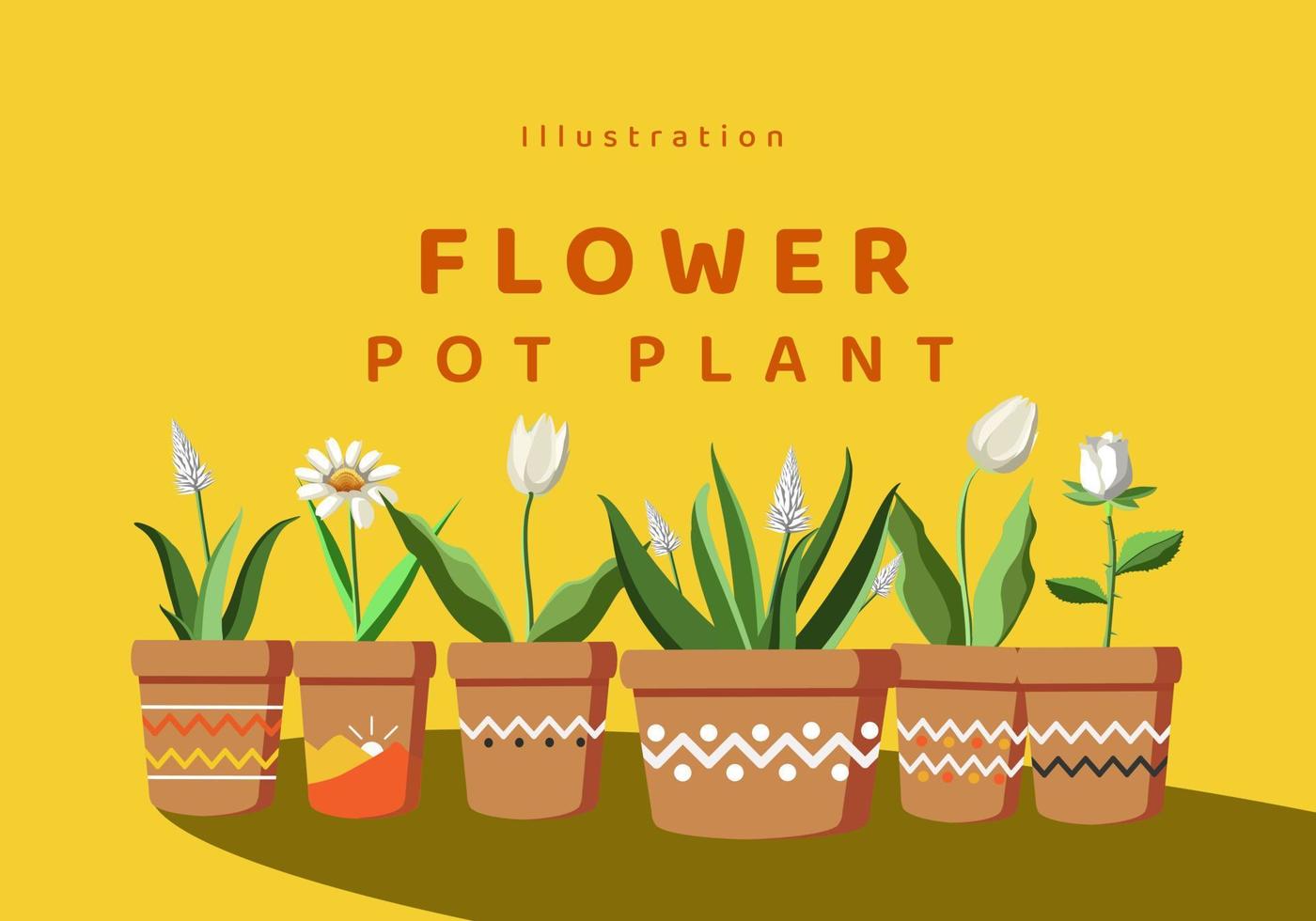 Illustration Vector Flower Pot Plant Set