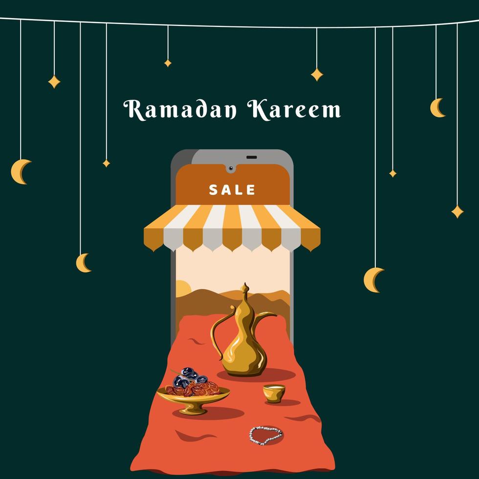 Ramadan vector illustration with fasting month food for advertisement design