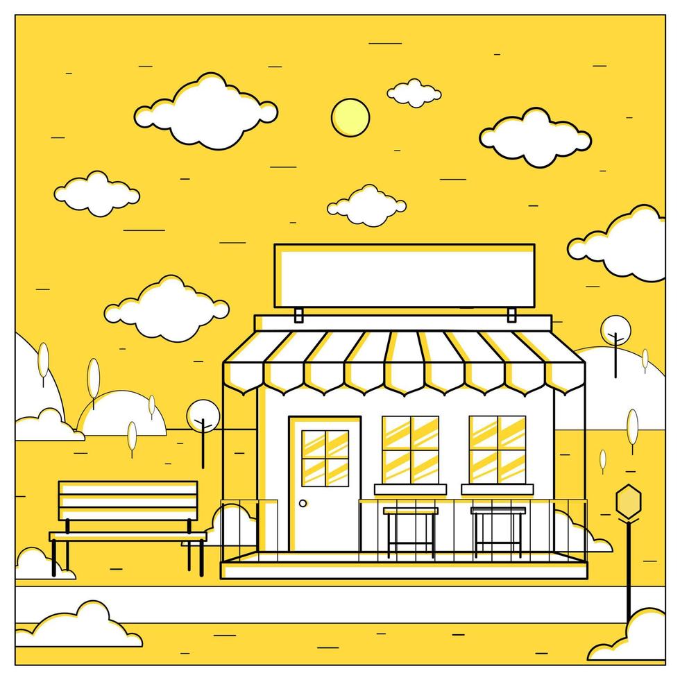 Vector illustration of flat design store and its environment