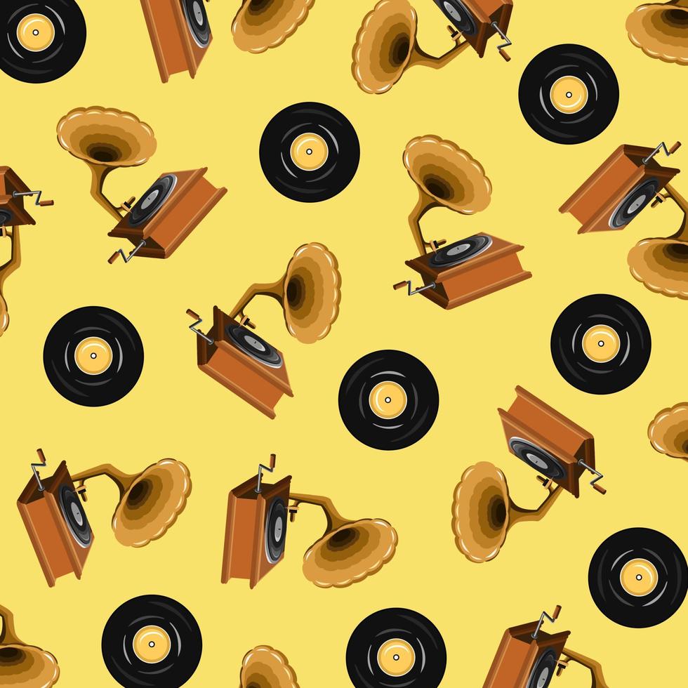 Vinyl and vinyl record player pattern background vector illustration