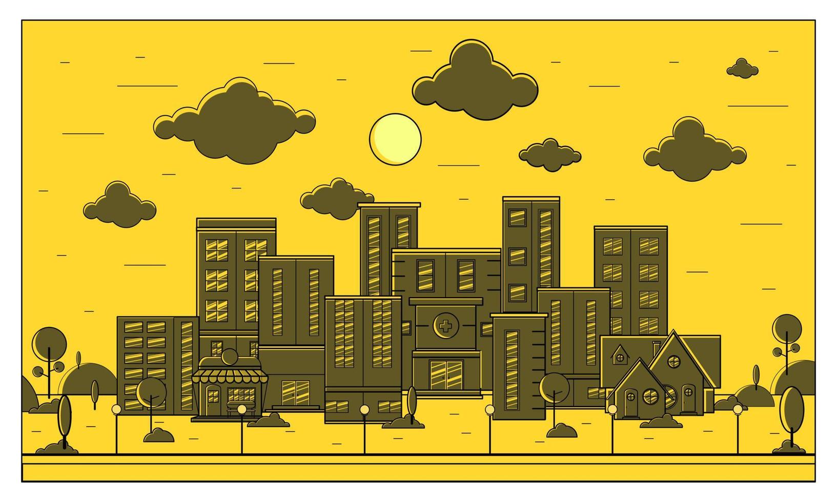 Ilustración de vector de diseño plano de estilo de construcción de ciudad