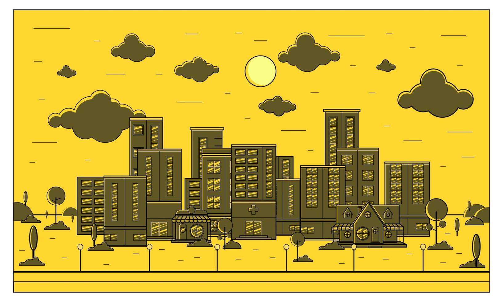 ilustración vectorial del fondo de la ciudad por la tarde vector