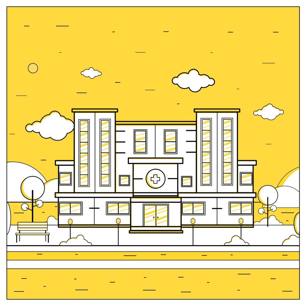 Hospital Flat Design Vector Illustration with natural environment