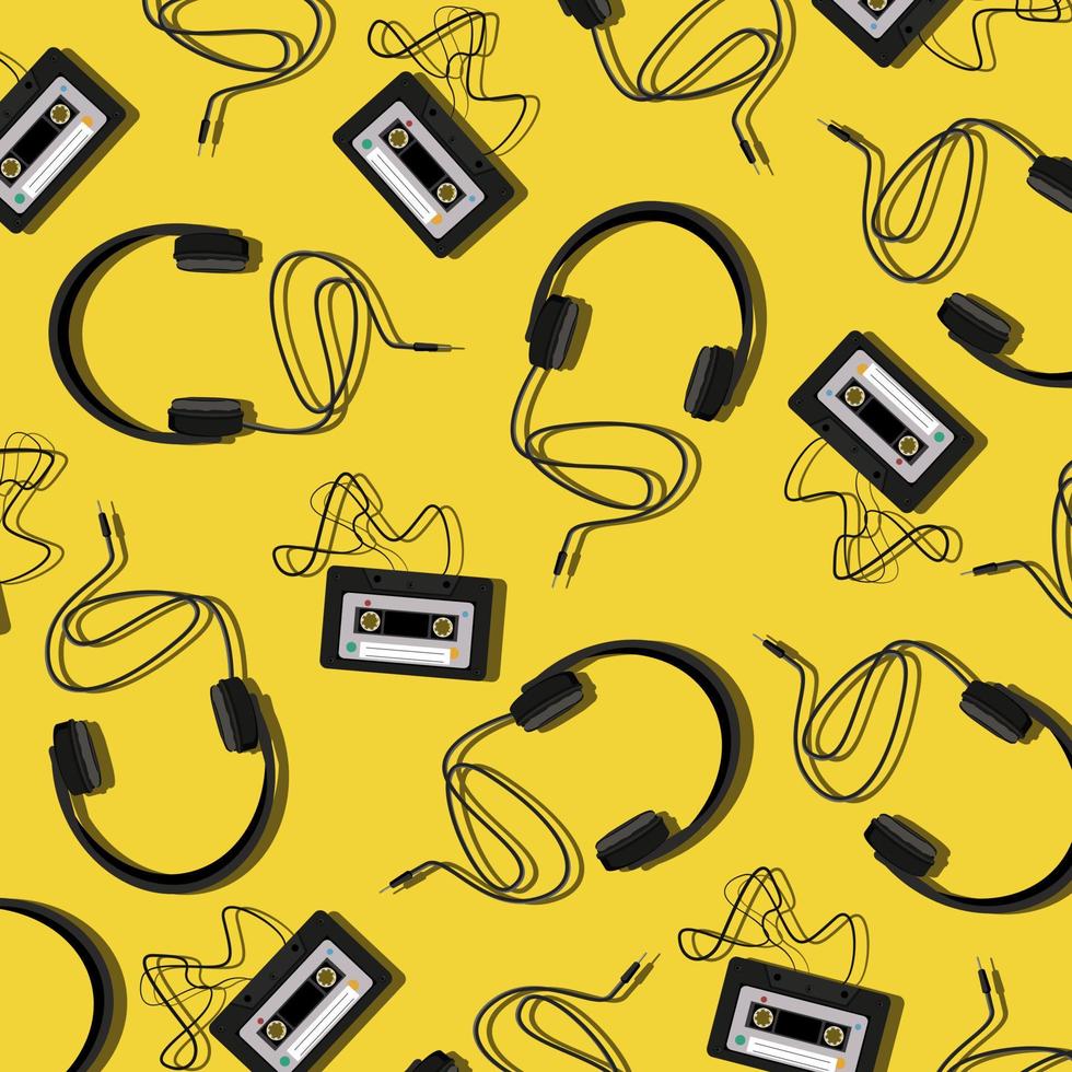 Tape and headphone pattern background vector illustration