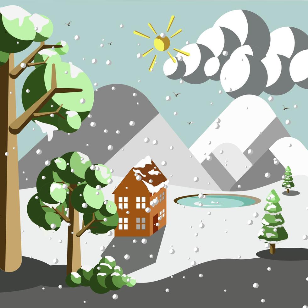 vector de ilustración de invierno, ilustración de paisaje natural