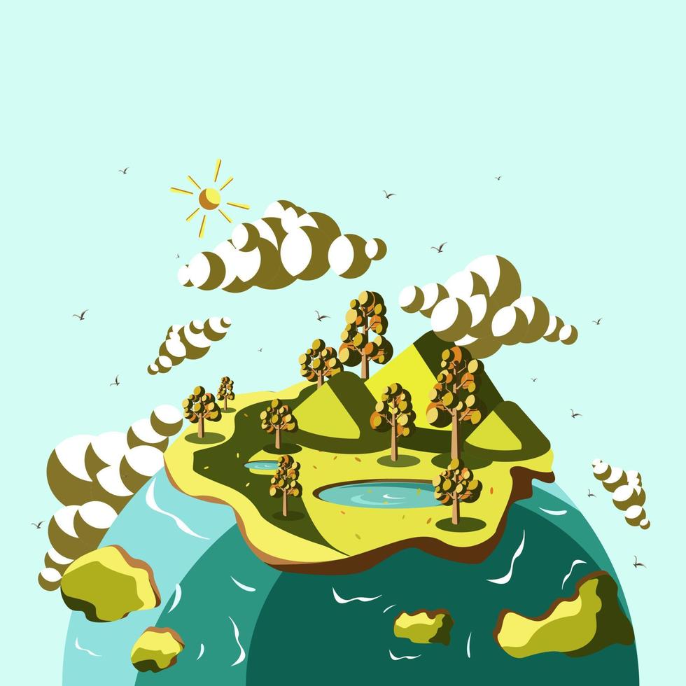 The beautiful green earth, earth illustration with natural scener vector