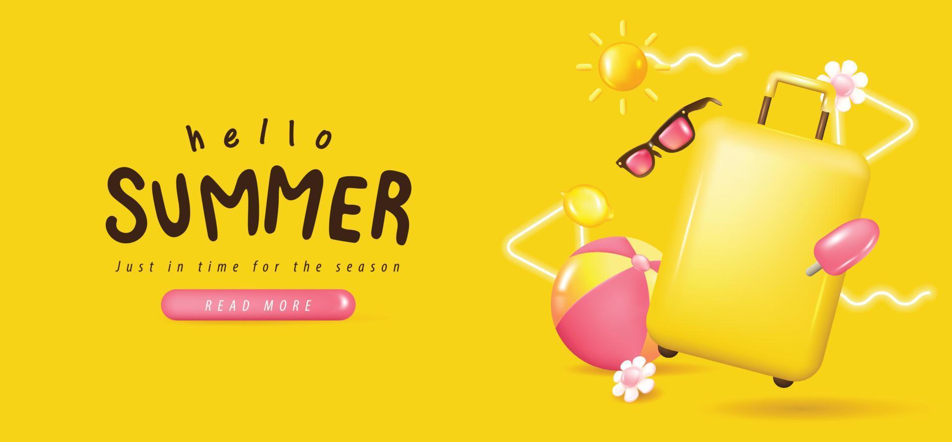 Summer travel banner background with beach vibes decorate vector