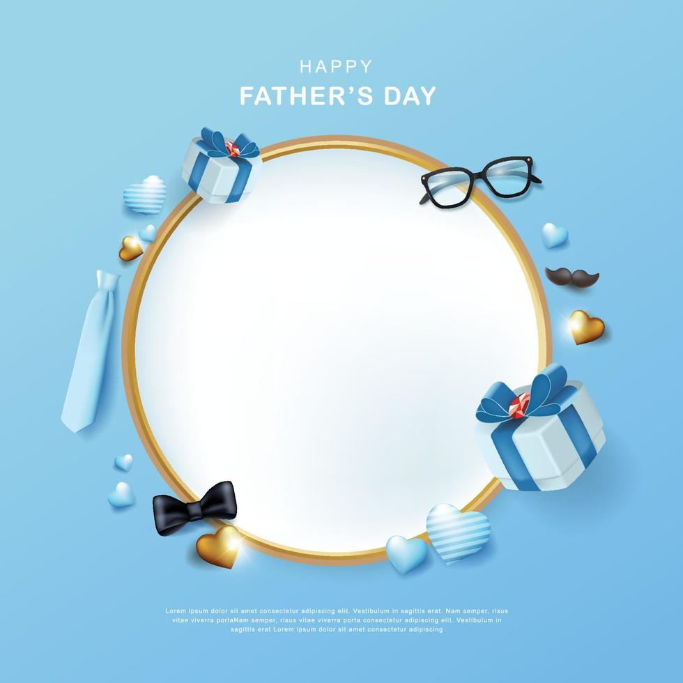 fathers day greeting card background layout in circle golden frame vector