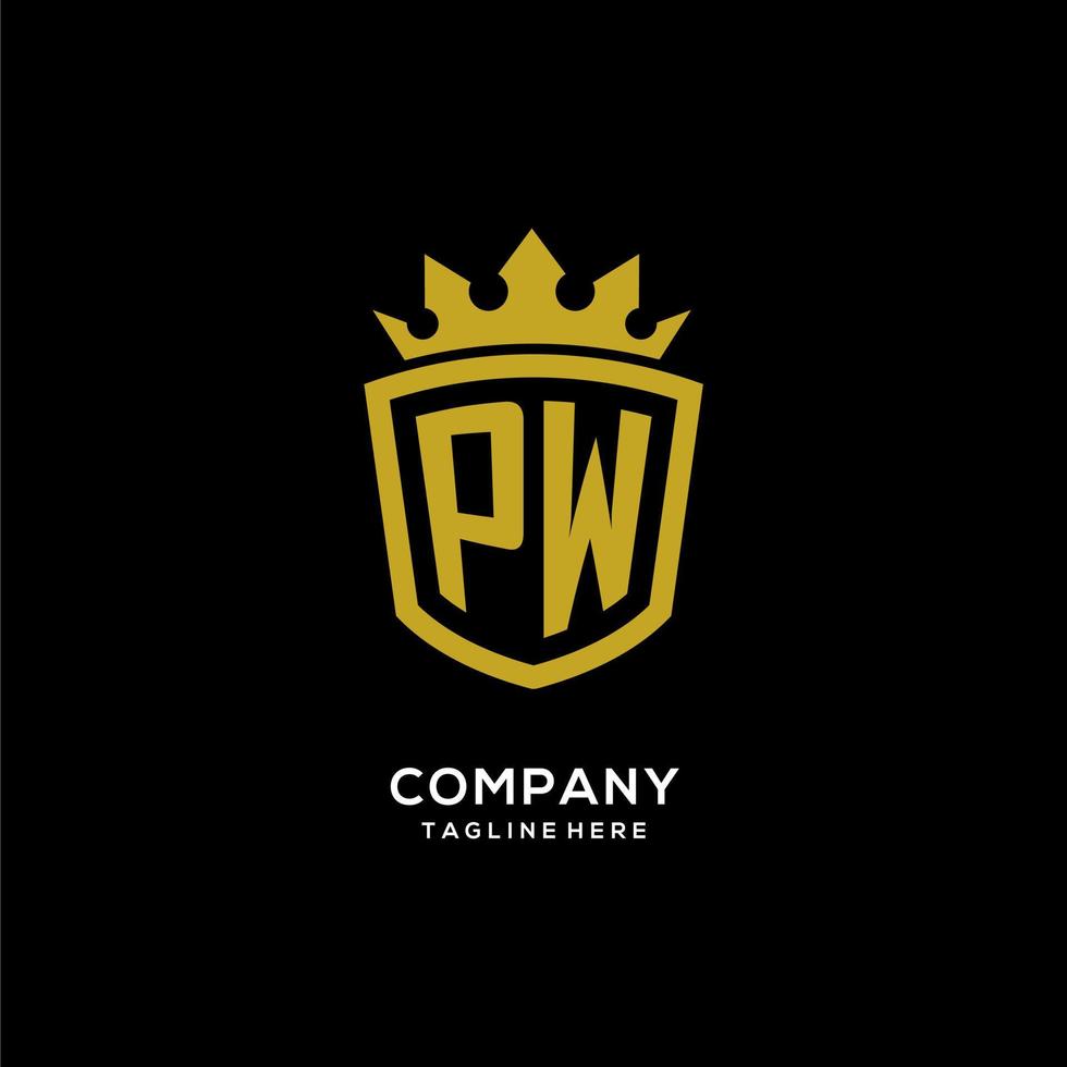 Initial PW logo shield crown style, luxury elegant monogram logo design vector