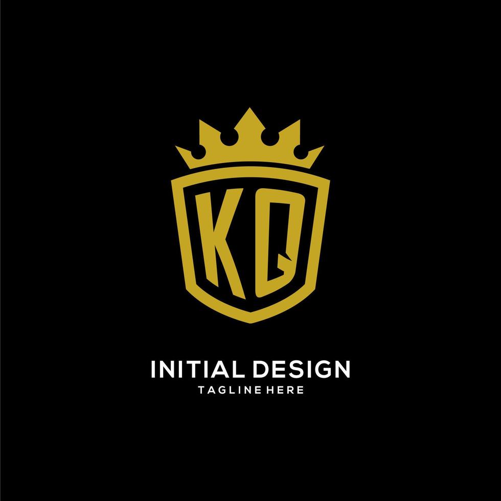 escudo de logotipo kq inicial estilo corona, diseño de logotipo de monograma elegante de lujo vector