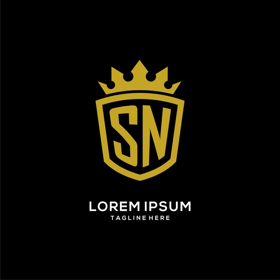 escudo de logotipo inicial sn estilo corona, diseño de logotipo de monograma elegante de lujo vector