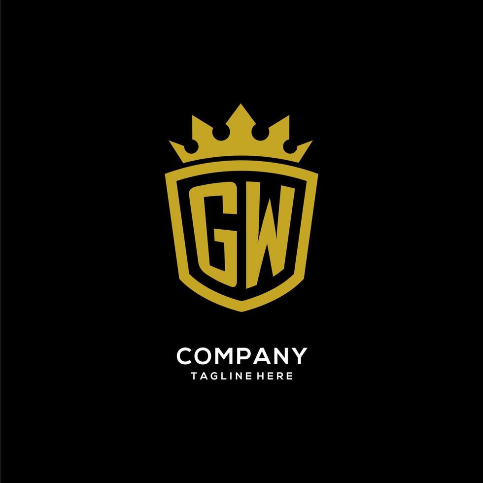 logotipo de gw inicial escudo estilo corona, diseño de logotipo de monograma elegante de lujo vector