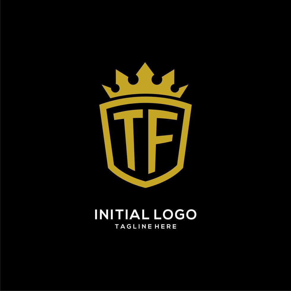 logotipo inicial tf escudo estilo corona, diseño de logotipo de monograma elegante de lujo vector