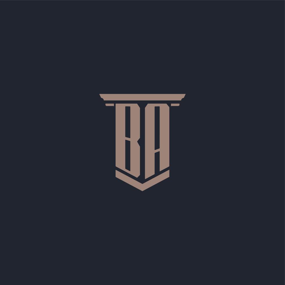 BA initial monogram logo with pillar style design vector