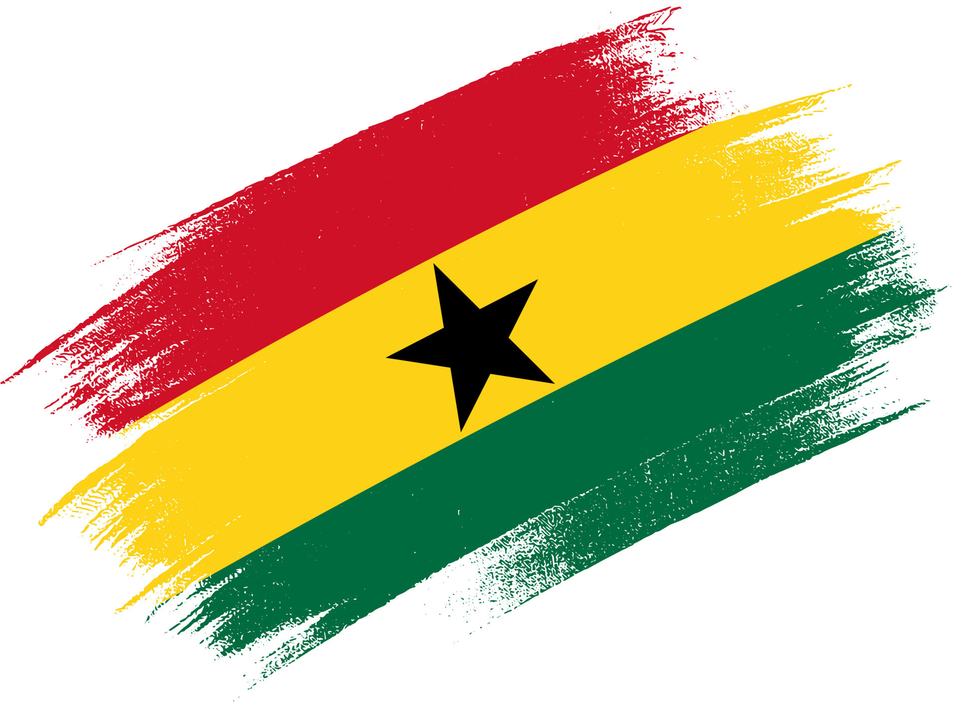 Ghana flag with brush paint textured isolated on png or transparent