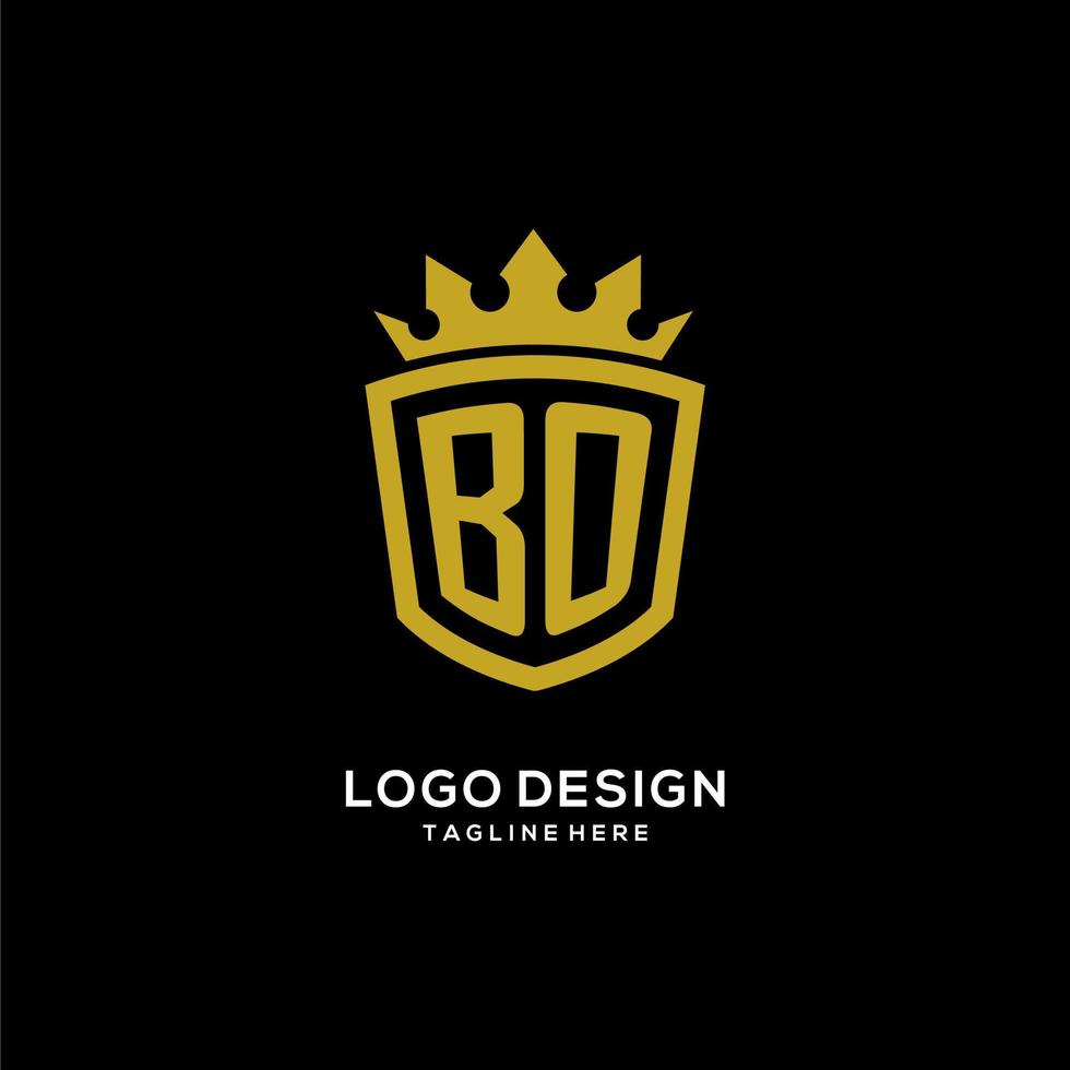 estilo de corona de escudo de logotipo bo inicial, diseño de logotipo de monograma elegante de lujo vector