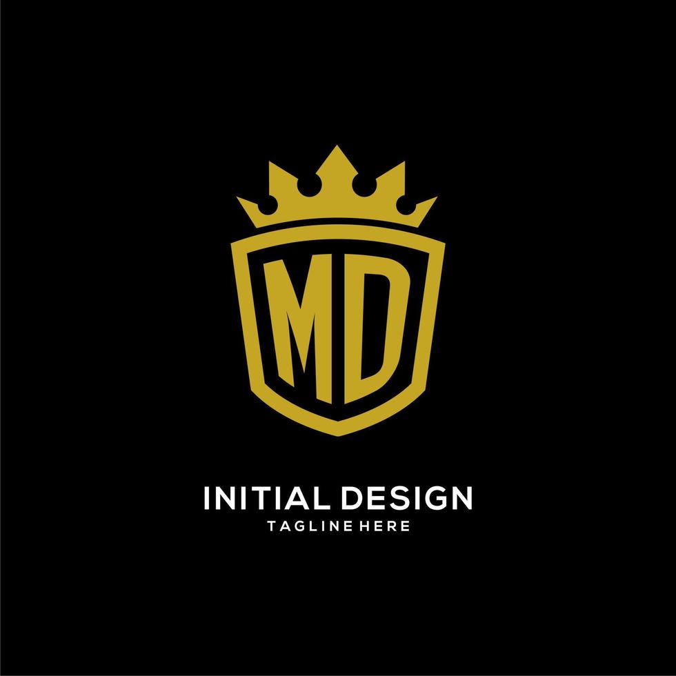 escudo de logotipo md inicial estilo corona, diseño de logotipo de monograma elegante de lujo vector