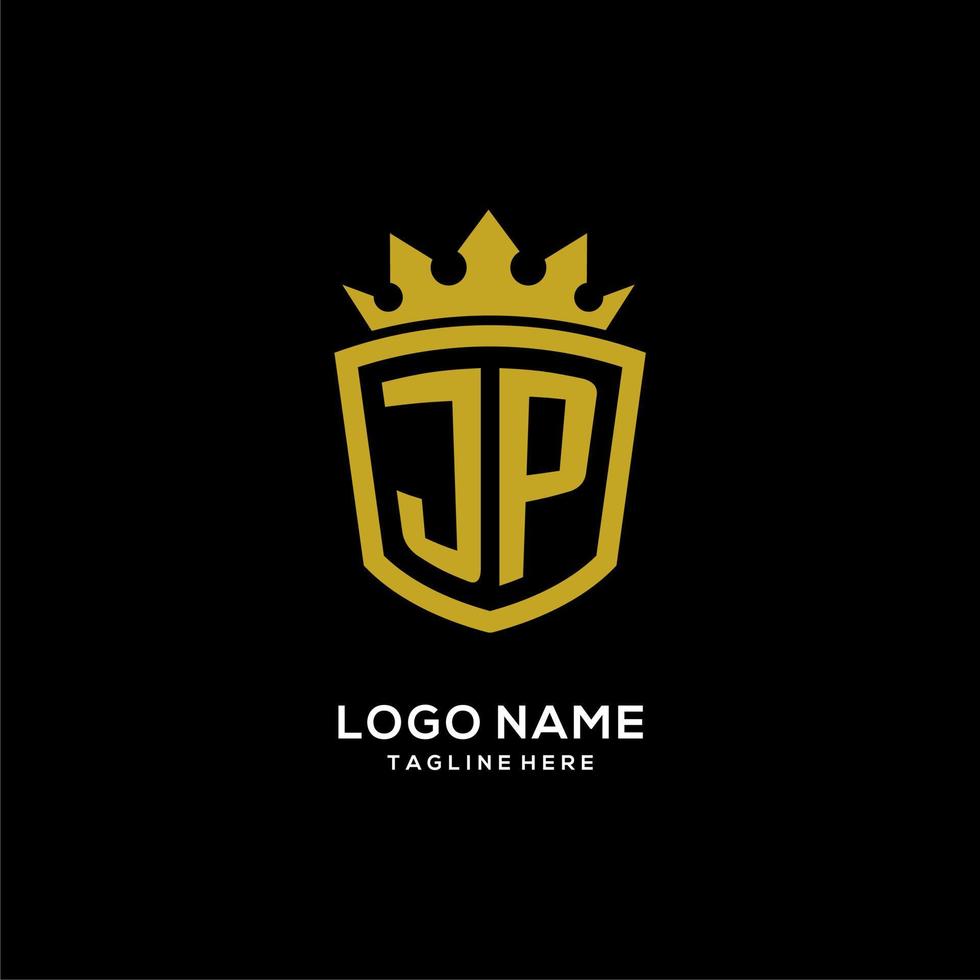 logotipo jp inicial escudo estilo corona, diseño de logotipo de monograma elegante de lujo vector