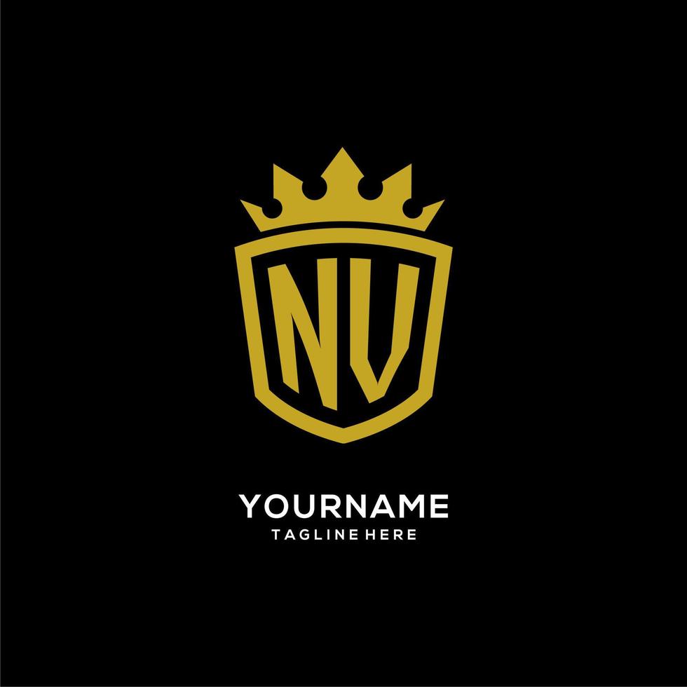 estilo de corona de escudo de logotipo inicial nv, diseño de logotipo de monograma elegante de lujo vector