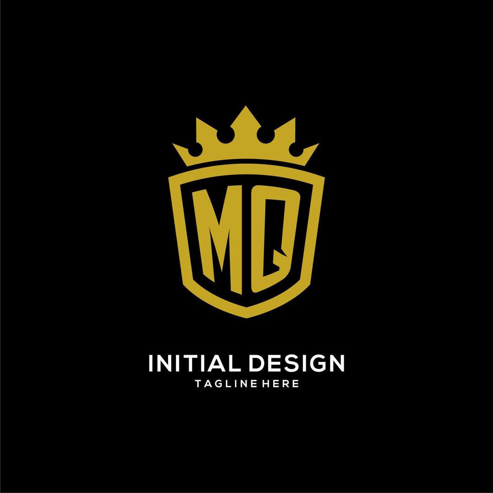 escudo de logotipo mq inicial estilo corona, diseño de logotipo de monograma elegante de lujo vector